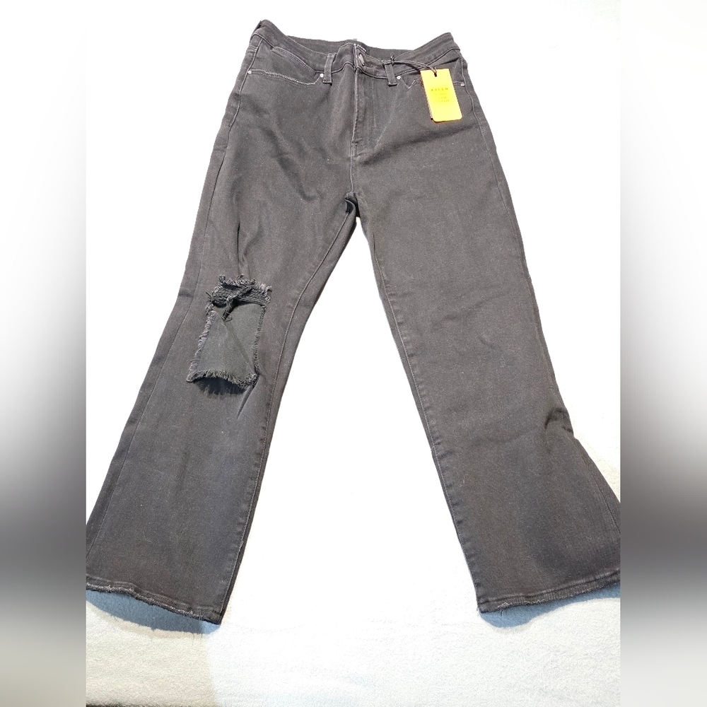 Risen NWT Black Distressed Wide-Leg Jeans Size 11/30 Waist 32 Inseam 26